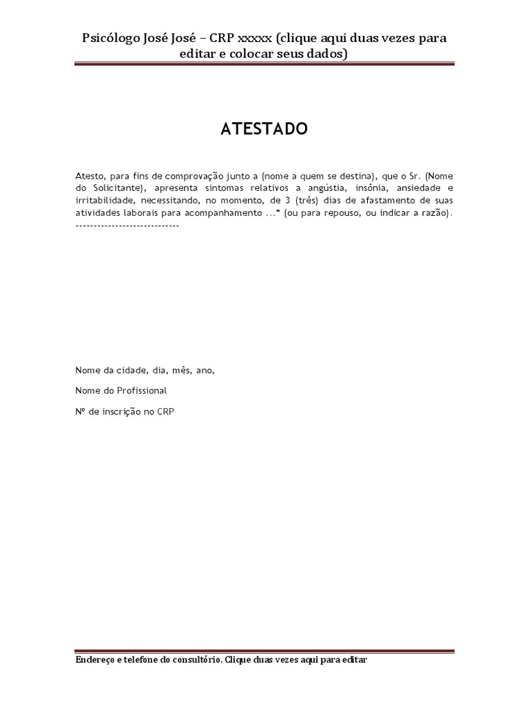 Atestado médico de 3 dias para ansiedade e insônia | PDF