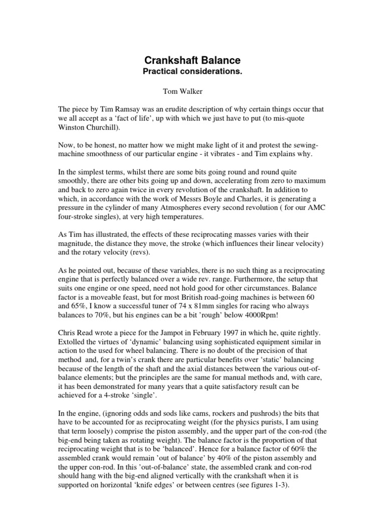 Crankshaft Balance Practical Considerations PDF Weight Piston
