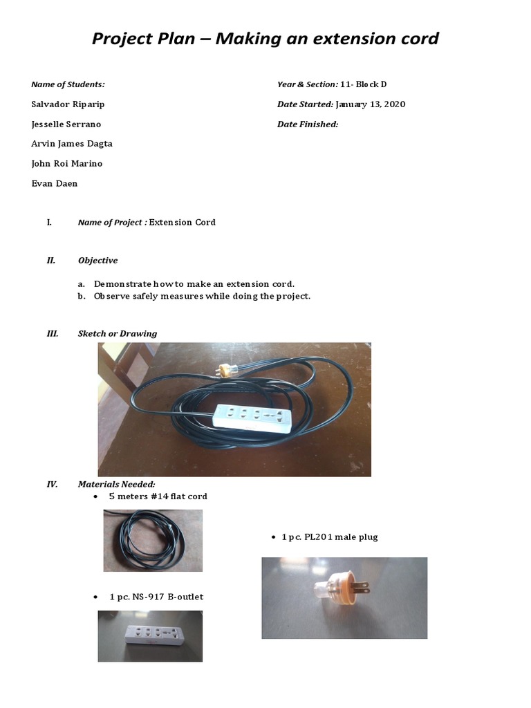 Extension Cord Project Plan | PDF | Ac Power Plugs And Sockets ...