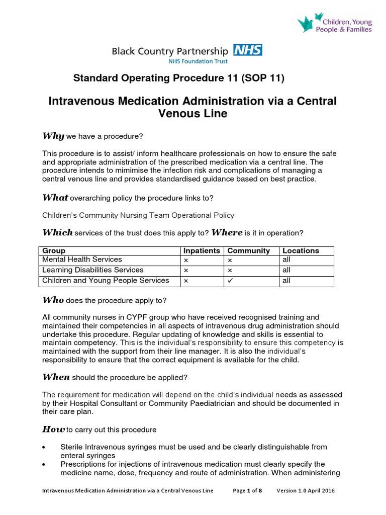 Central Line Medication Administration Guide | PDF | Intravenous ...