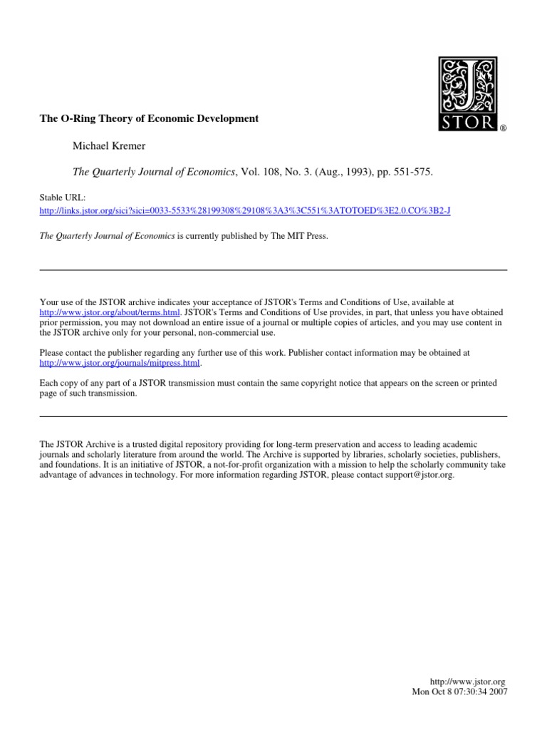 The ORing Theory of Economic Development PDF
