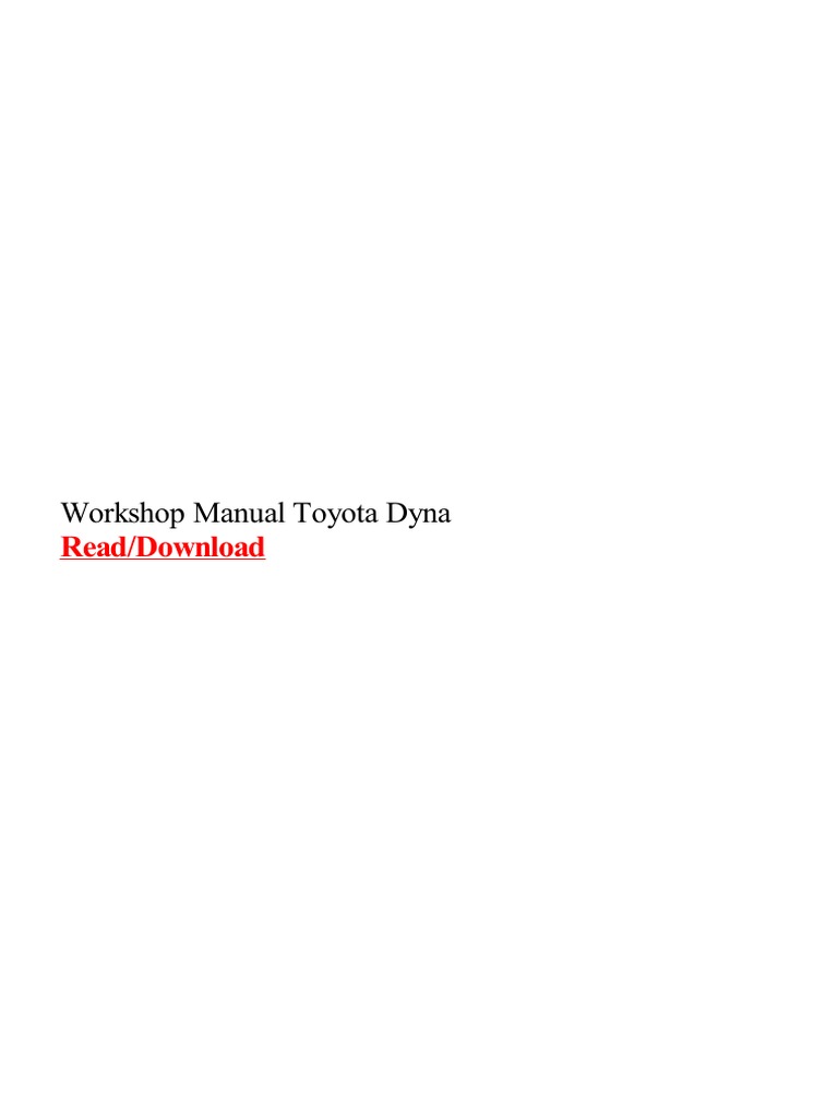 Toyota Dyna Workshop Manual
