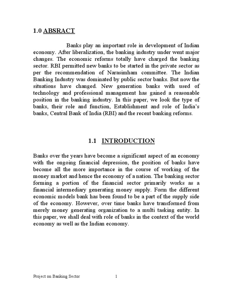 1.0 Absract: Project On Banking Sector 1 | PDF | Reserve Bank Of India ...