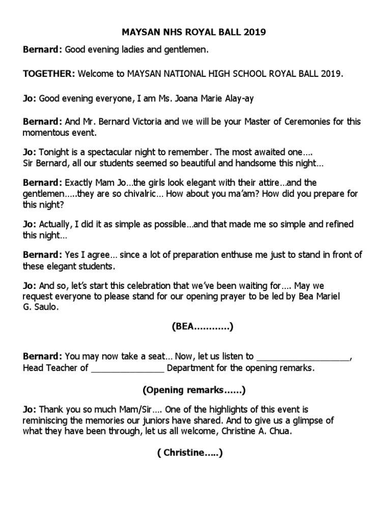 master of ceremony script for Prom