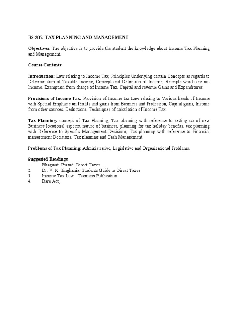 Tax Planning and Management Overview | PDF | Taxes | Income Tax