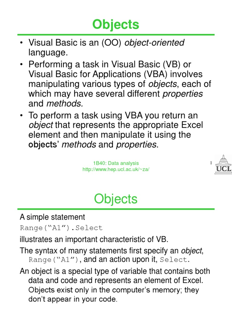 Excel VBA - Objects | PDF | Object Oriented Programming | Variable ...