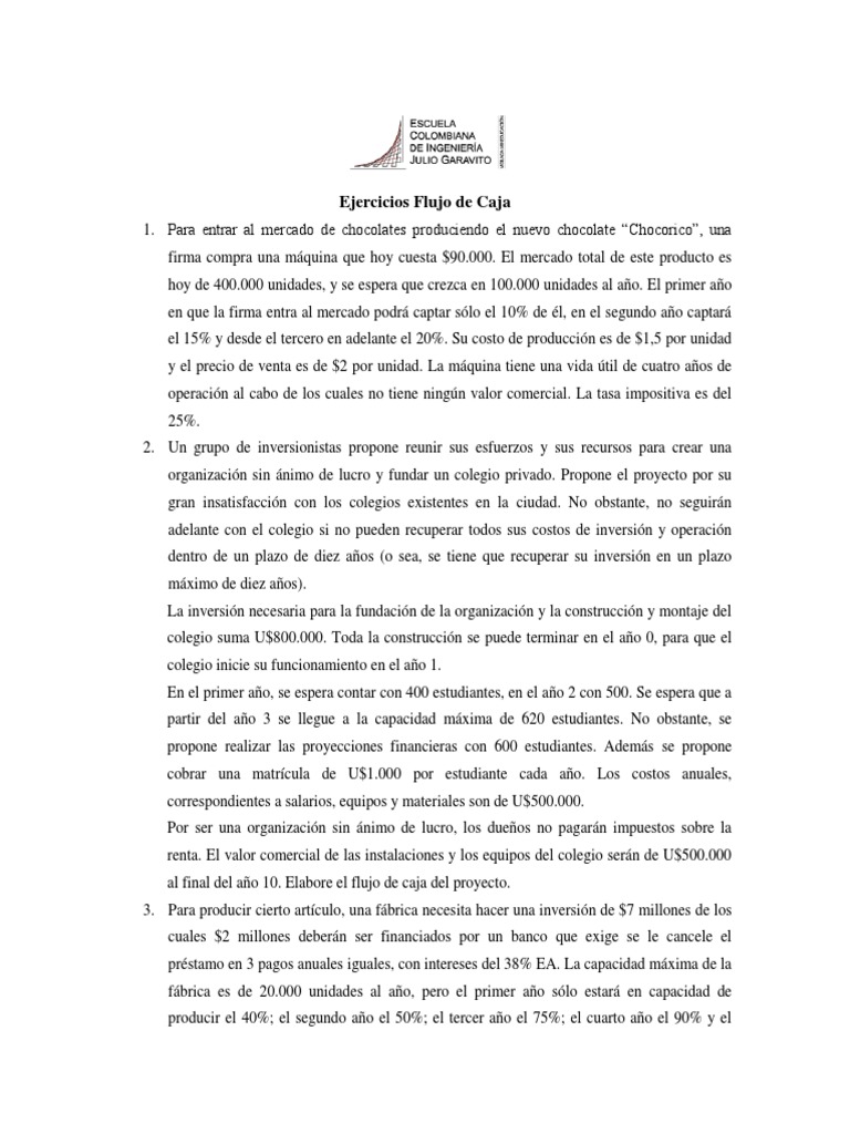 Ejercicios Flujo de Caja | PDF | Euro | Mercado (economía)