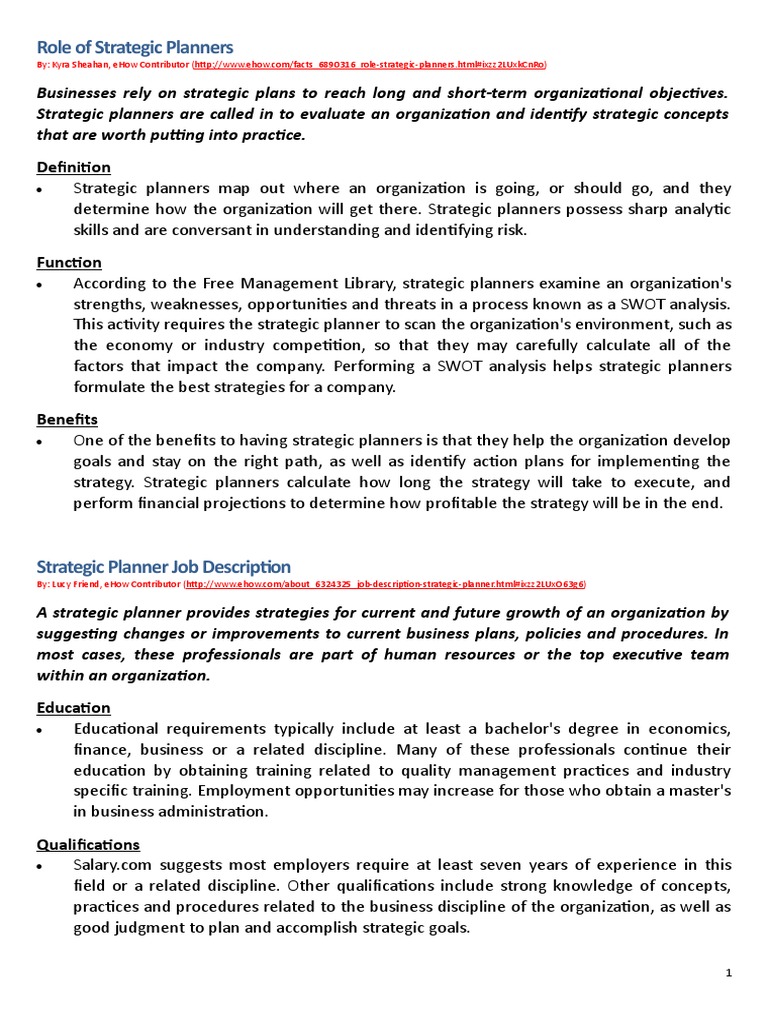 Role of Strategic Planners | PDF | Strategic Management | Strategic ...