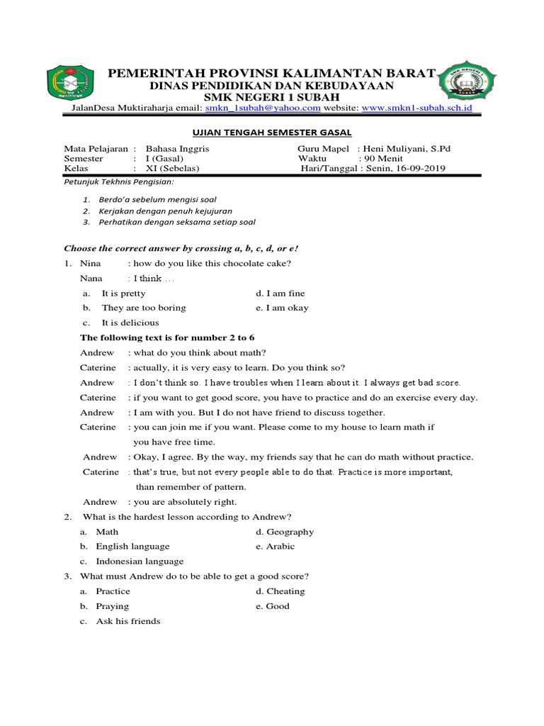 Soal Uts Kelas Xi Bing