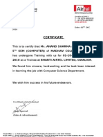 Certificate: 5 Sem (Computer) of Madhav College, Gwalior