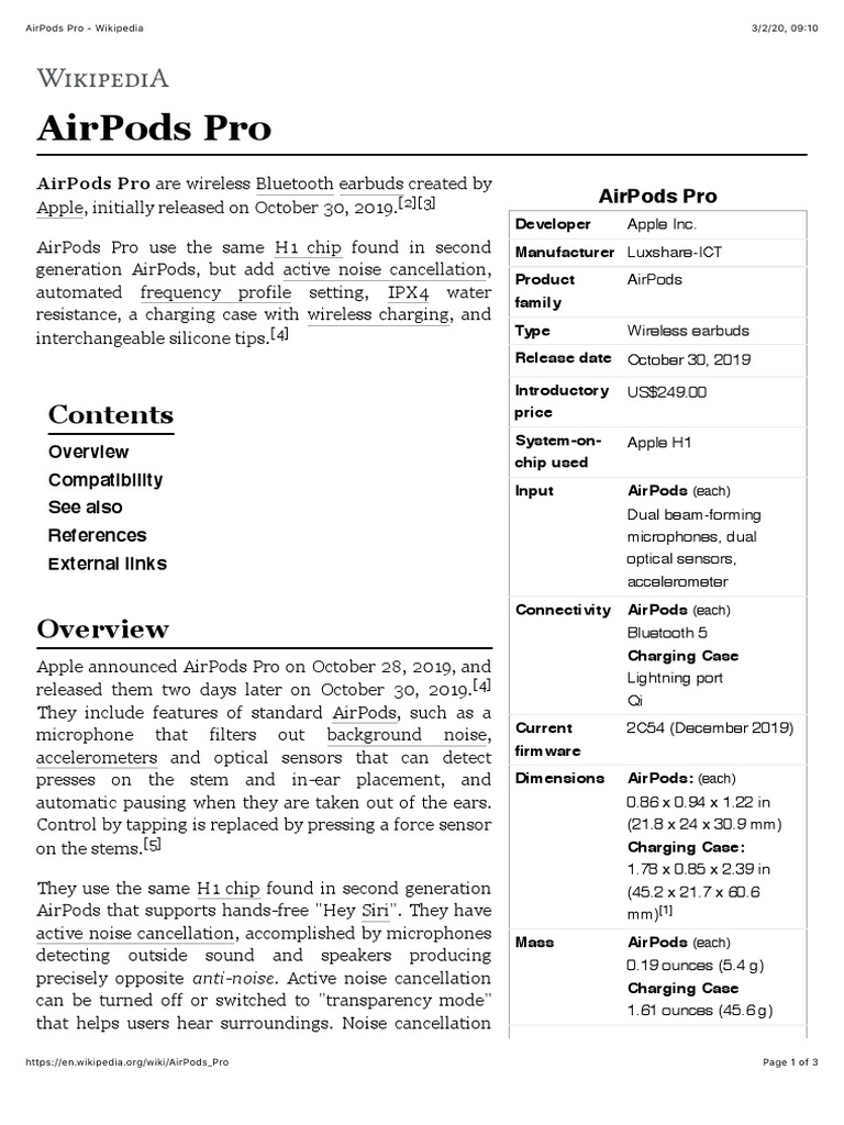 Sag Luksus defile AirPods Pro - Wikipedia | PDF | Apple Inc. | Electronics