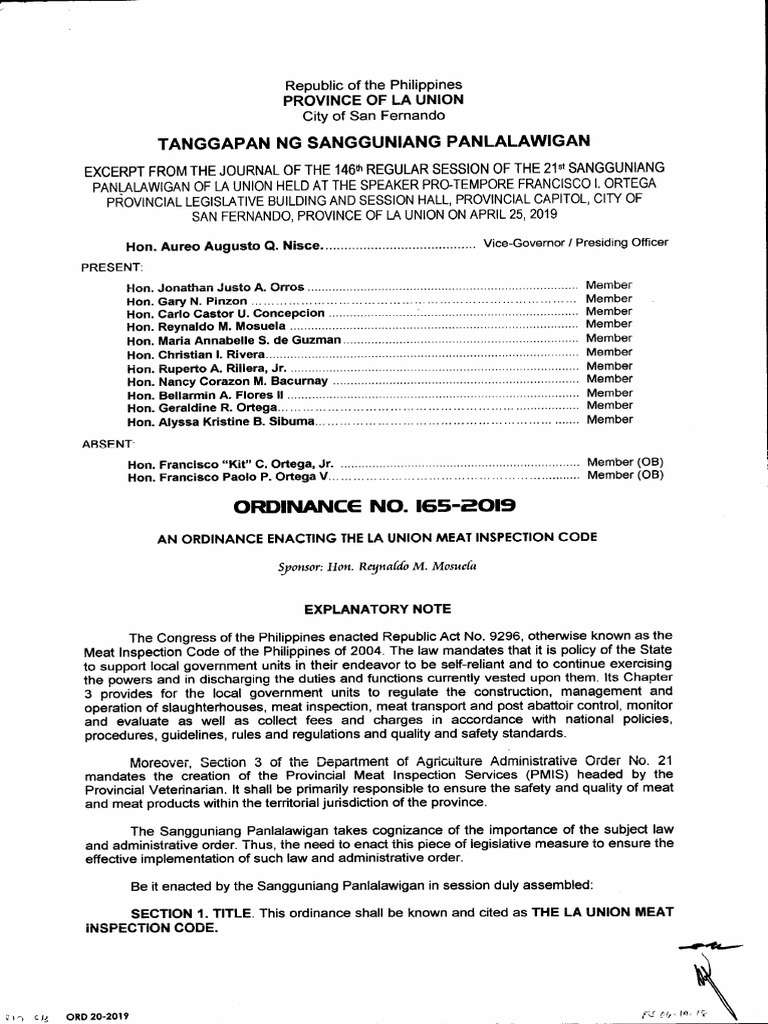 Ordinance 165 19 Lu Meat Inspection Code