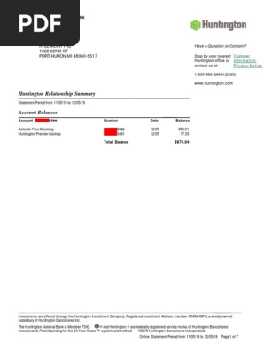 Huntington Bank Account Statement | PDF | Debits And Credits
