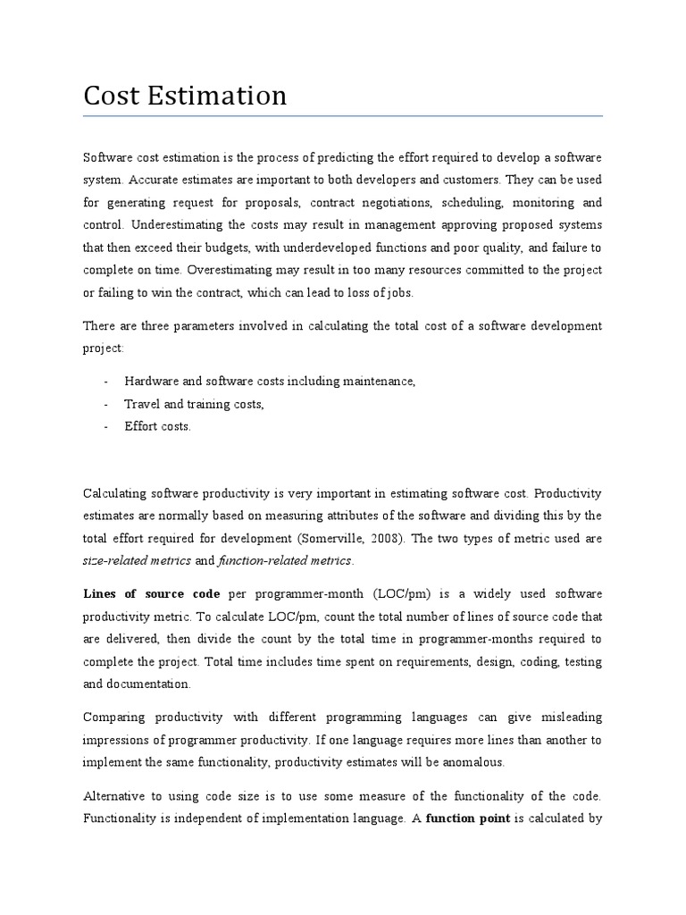 Software Cost Estimation Techniques | PDF | Software | Software ...