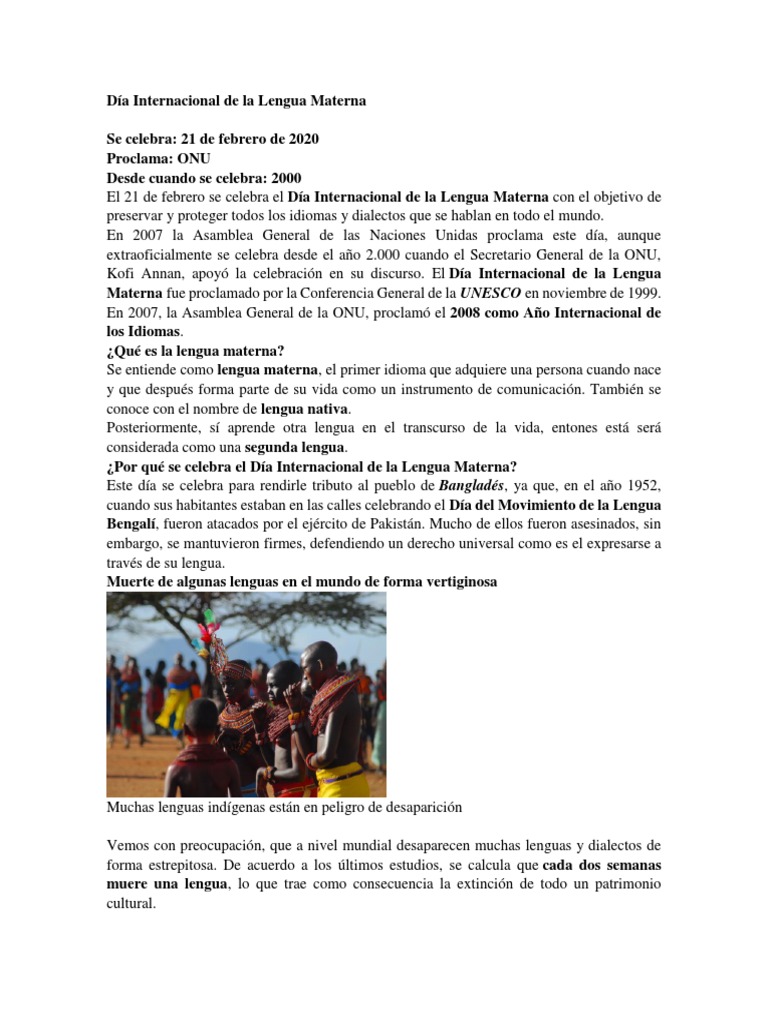 Día Internacional de la Lengua Materna | PDF | Idiomas | Science