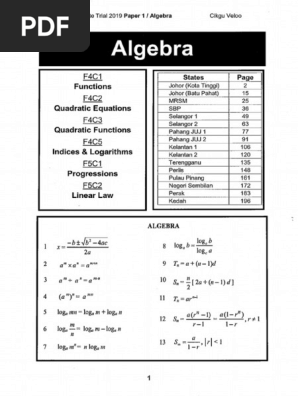 Addmath Trial19 P1 Algebra Pdf
