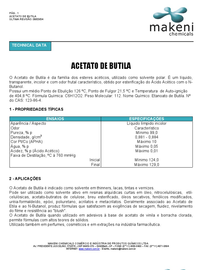 Acetato de Butila - BT | PDF | Acetato | Química