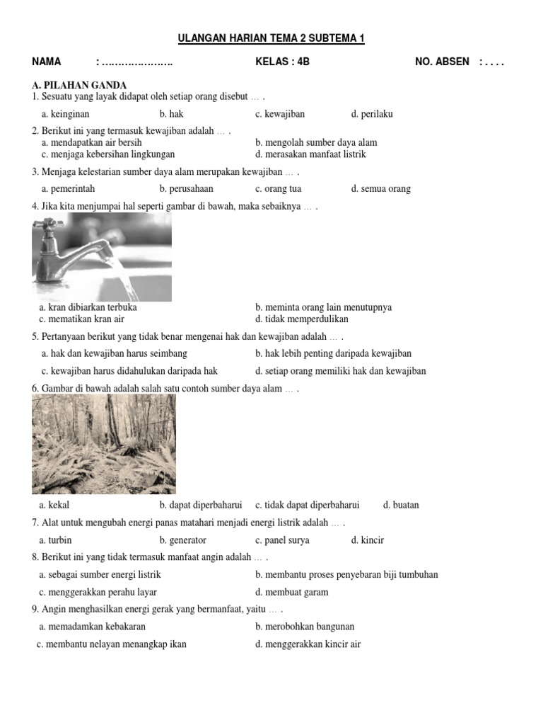 Menguasai Lingkungan Sekitar: Latihan Soal Tematik Kelas 4 Tema 2 Subtema 1 untuk Pemahaman Mendalam