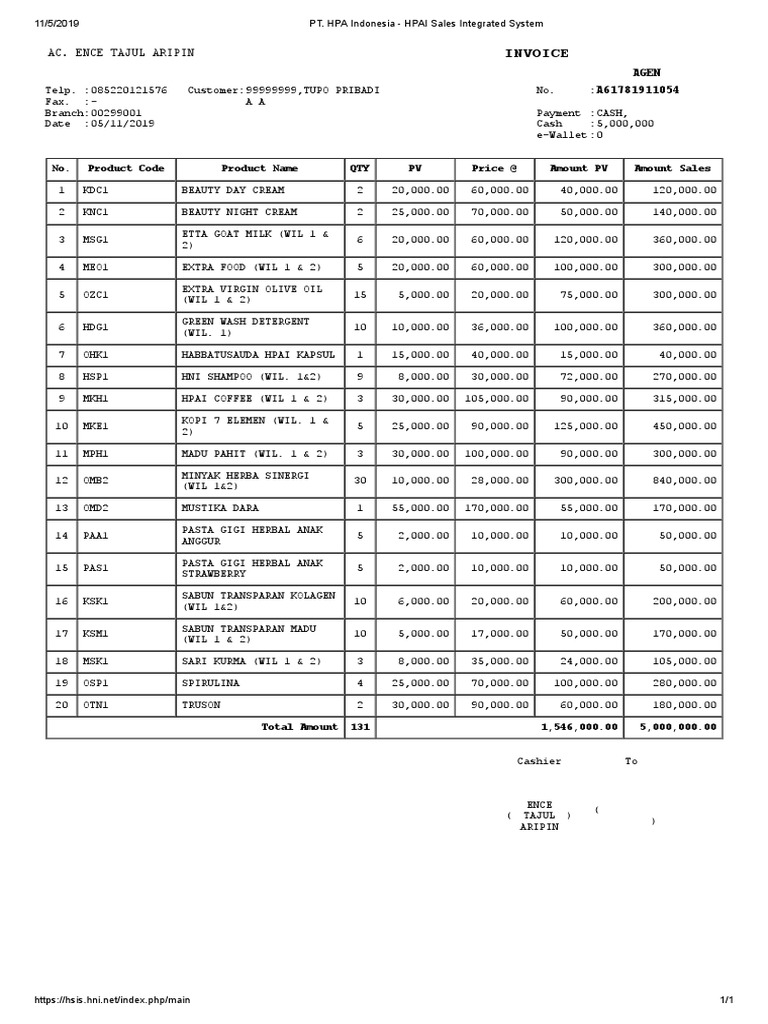 HPAI Sales Invoice - 11/5/2019 | PDF | Business
