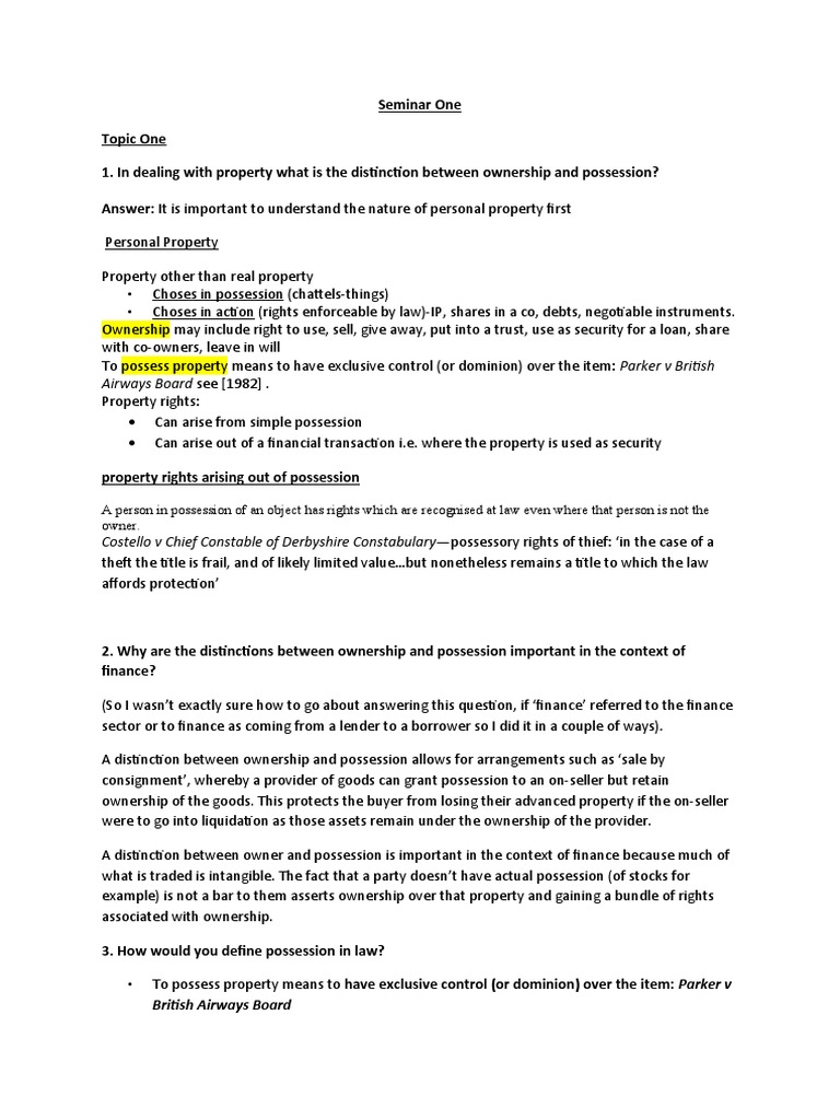 Ownership vs. Possession in Property Law | PDF | Legal Liability ...