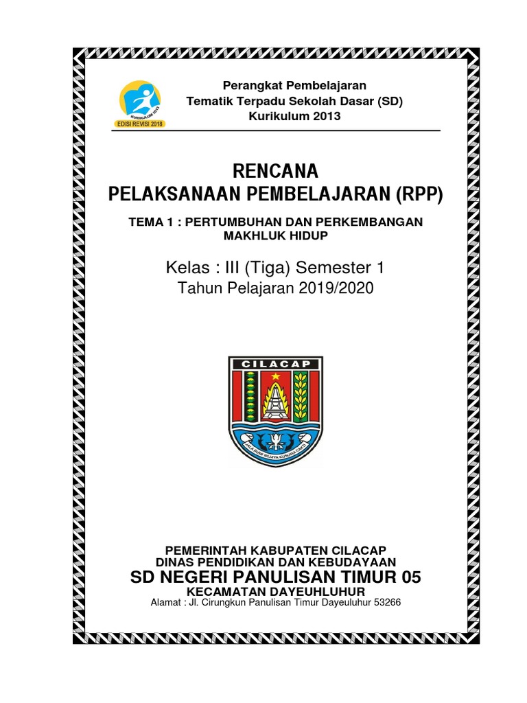 Contoh Cover RPP Kurikulum 2013 SD | PDF