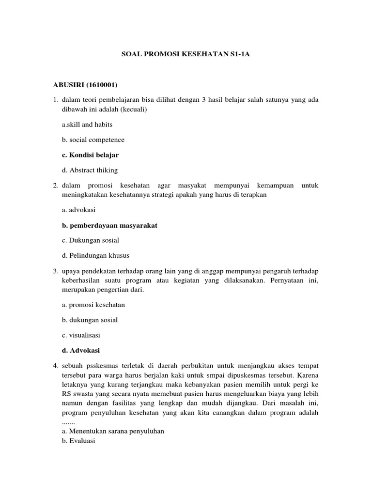Soal Promosi Kesehatan S1 1a 1 Docx
