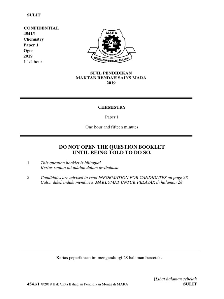 Spmrsm 2019 Paper1 Q Pdf Sulfuric Acid Sodium