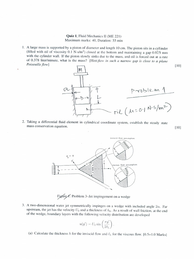 Fluid Mechanics Questions PDF