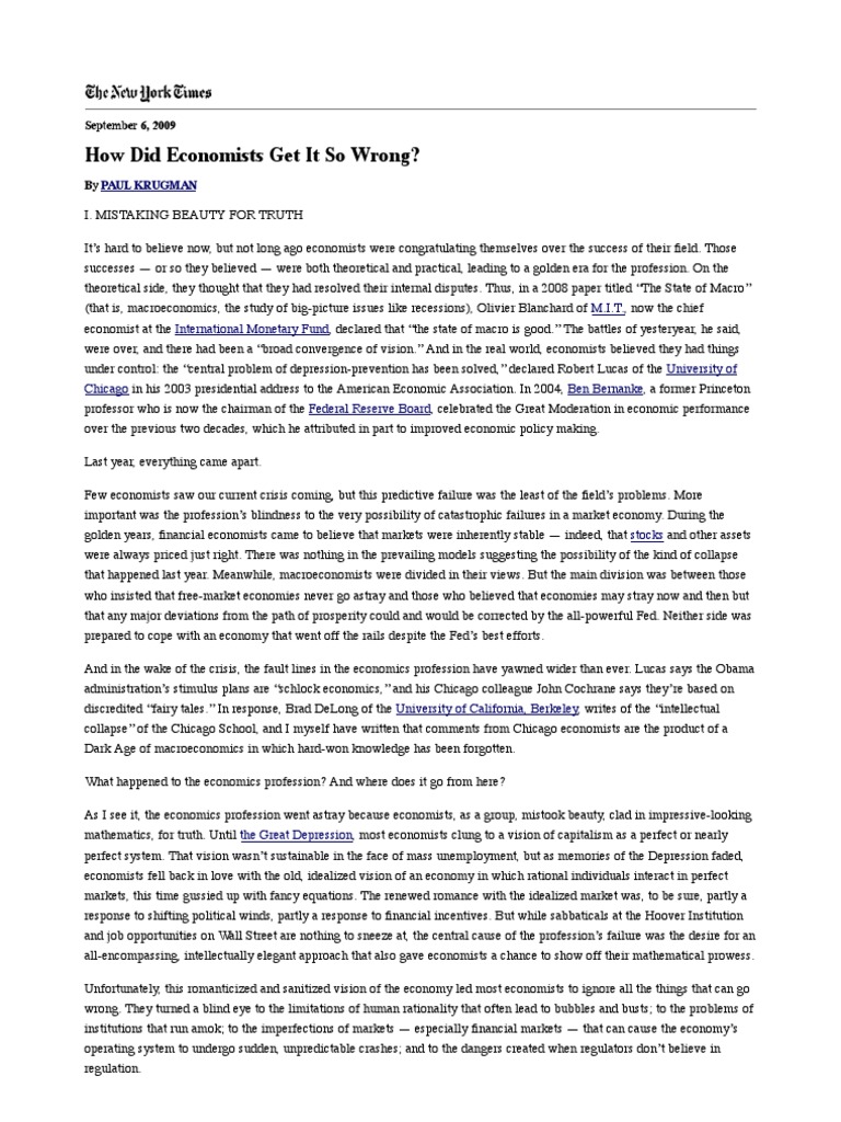 How Did Economists Get It So Wrong Pdf Keynesian Economics Monetarism