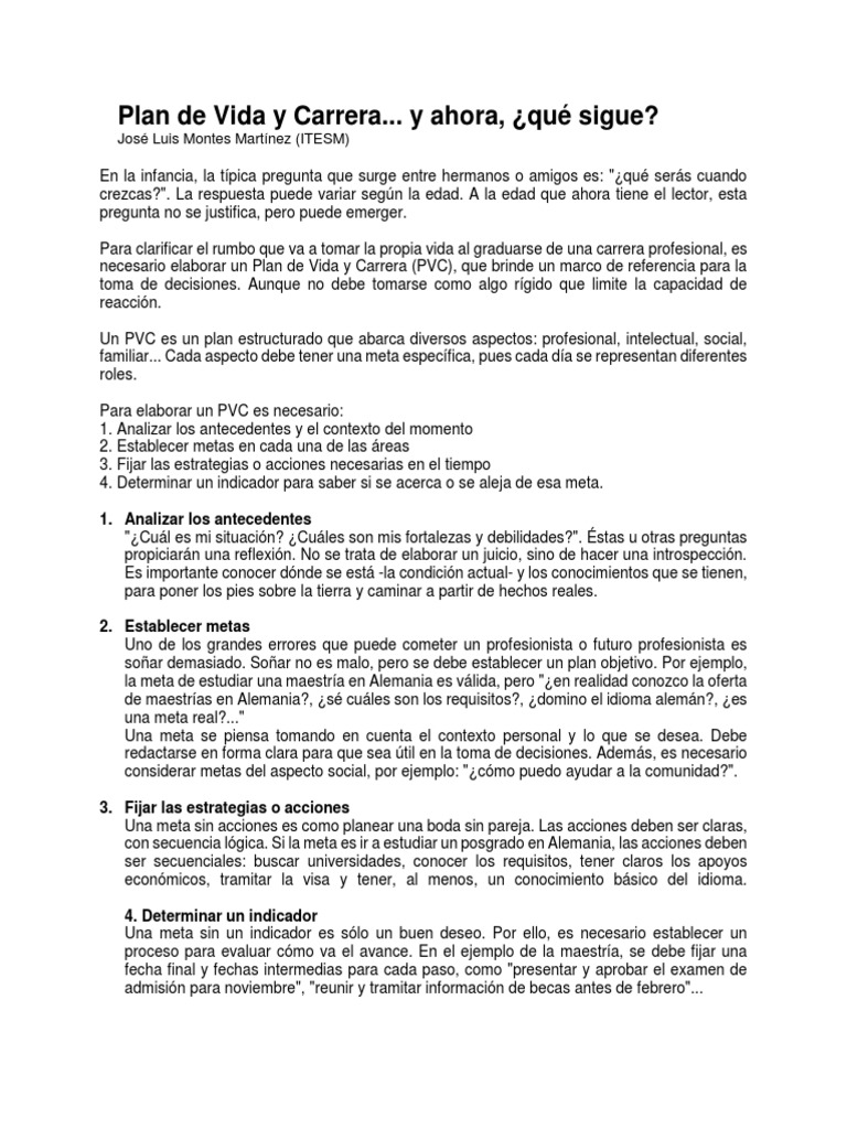 Elaboración de un Plan de Vida y Carrera | PDF | Toma de decisiones ...