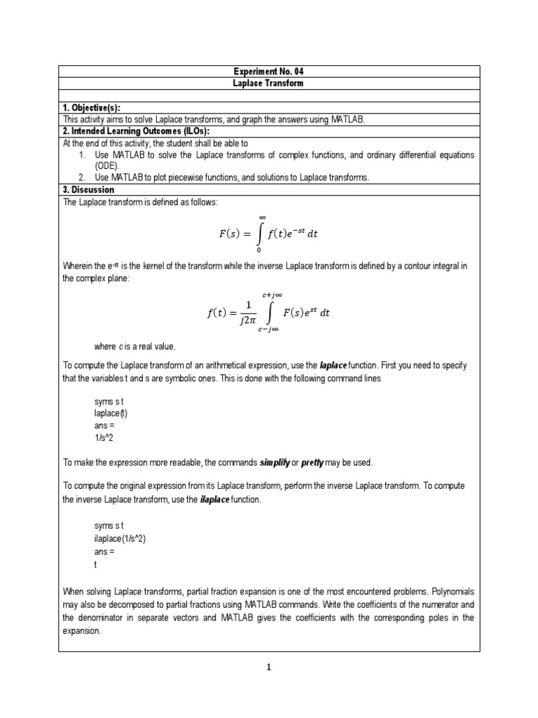 MATH024C Activity 4 Laplace Transform. | PDF