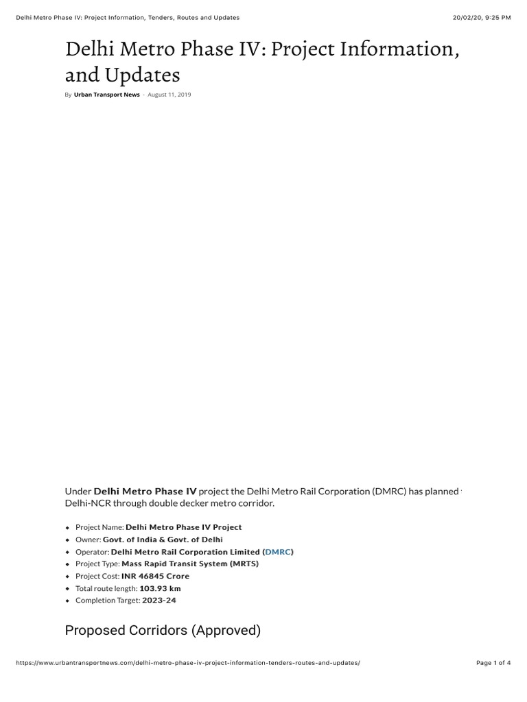 Delhi Metro Phase IV: Routes & Updates | PDF | Business | Computers