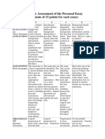 Rubric For Assessment of The Personal Essay