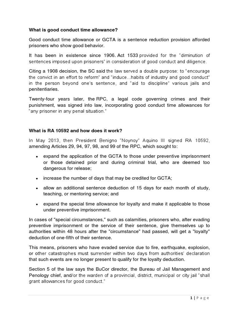 What Is Good Conduct Time Allowance PDF