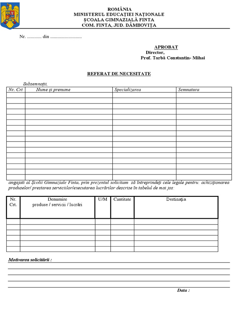 Model Referat de Necesitate PDF