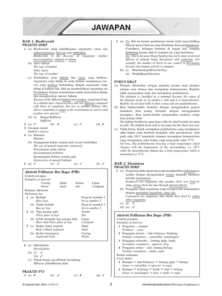 Jawapan Modul Aktiviti Pintar Bestari Sains Tingkatan 2 PDF