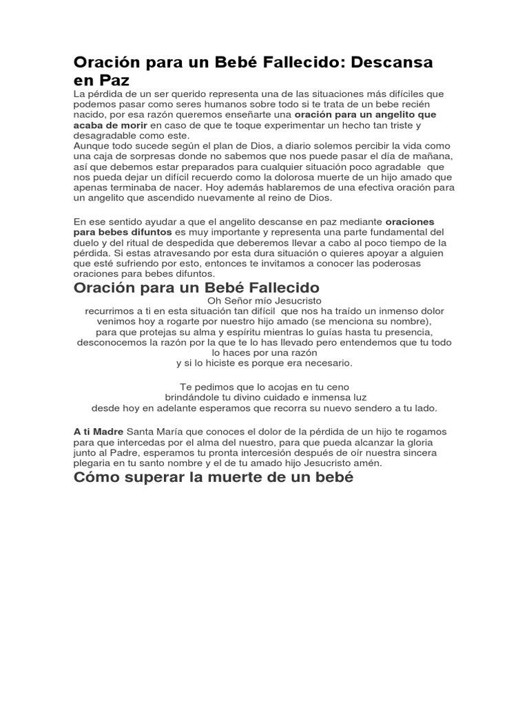 Oracion Para Un Bebe Fallecido