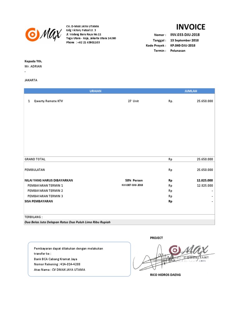 Invoice Pelunasan dan Sisa Pembayaran | PDF