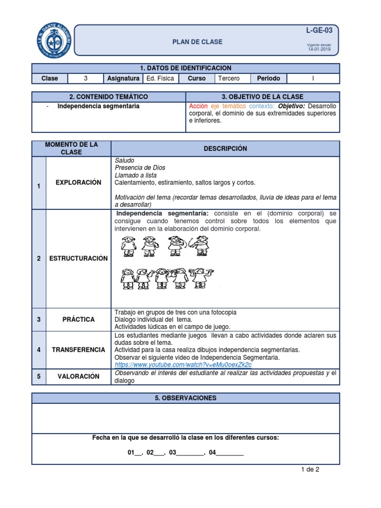 Plan de Clase 2019 Grado 3 Clase 3 | PDF