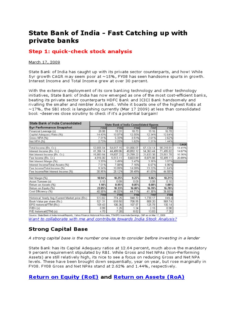 SBI Stock Analysis: Growth & Efficiency Insights | PDF | Banks ...