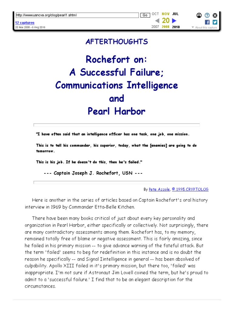 Joseph Rochefort On The Pearl Harbor Attack | PDF