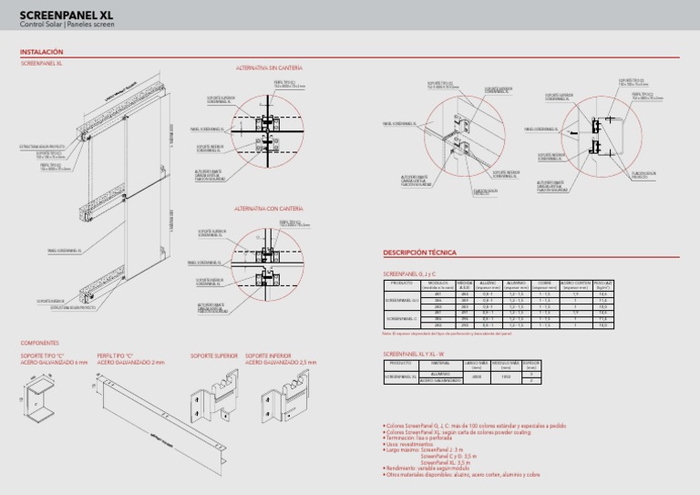 Especificaciones ScreenPanel XL | PDF