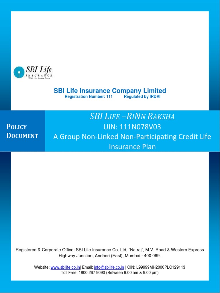Policy Document SBI Life RiNn Raksha 111N078V03 PDF PDF Finance