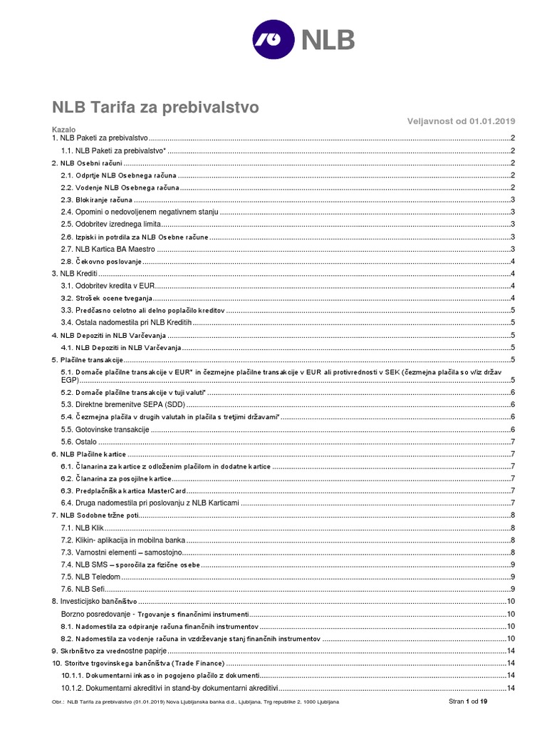 Tarifa Za Prebivalstvo | PDF