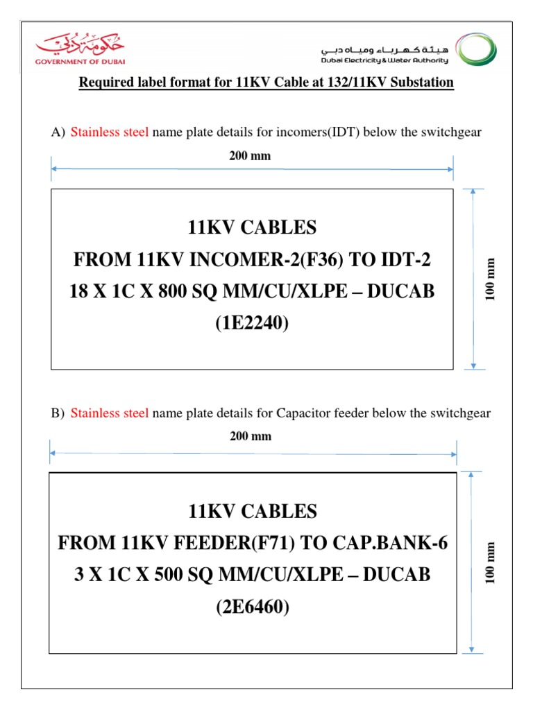 11KV Substation Cable Labeling Guide | PDF | Electrical Components ...