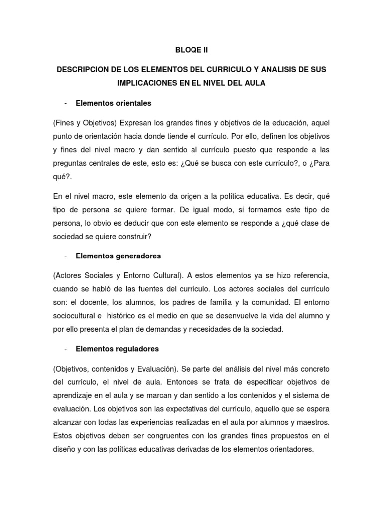 Elementos del Currículo Educativo | PDF | Plan de estudios | Evaluación