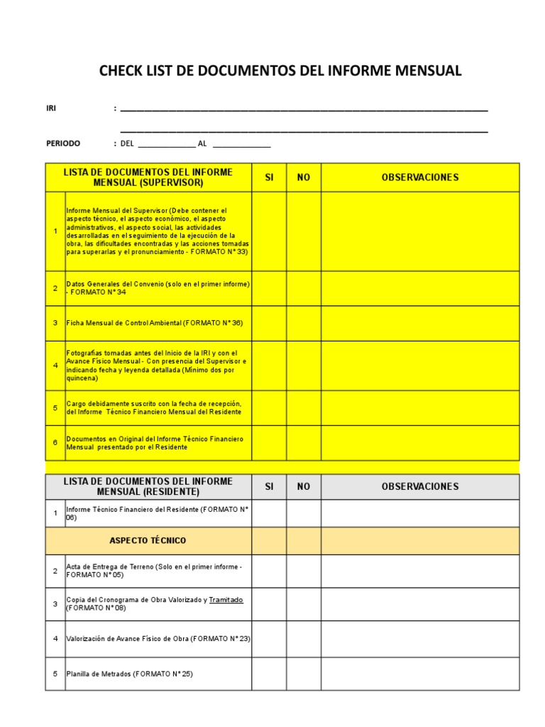 Checklist Informe Mensual de Supervisión | PDF | Business