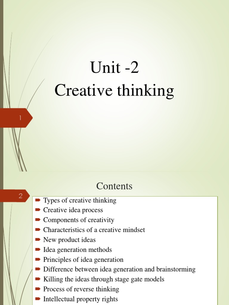 Creative Thinking Unit - 2 IDT | PDF | Intellectual Property | World ...