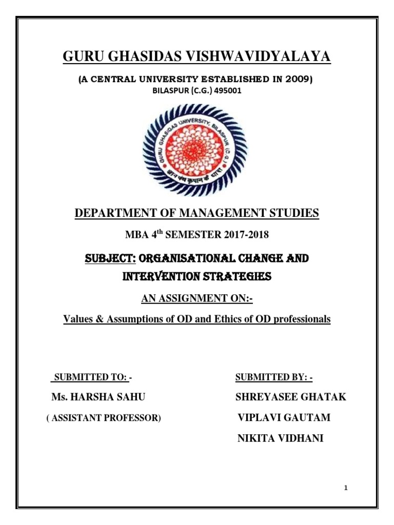 Values & Assumptions of Od & Ethics of Od Professionals | PDF ...