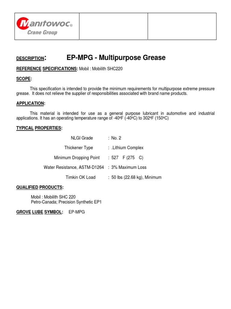 Industrial Grease Specification | PDF